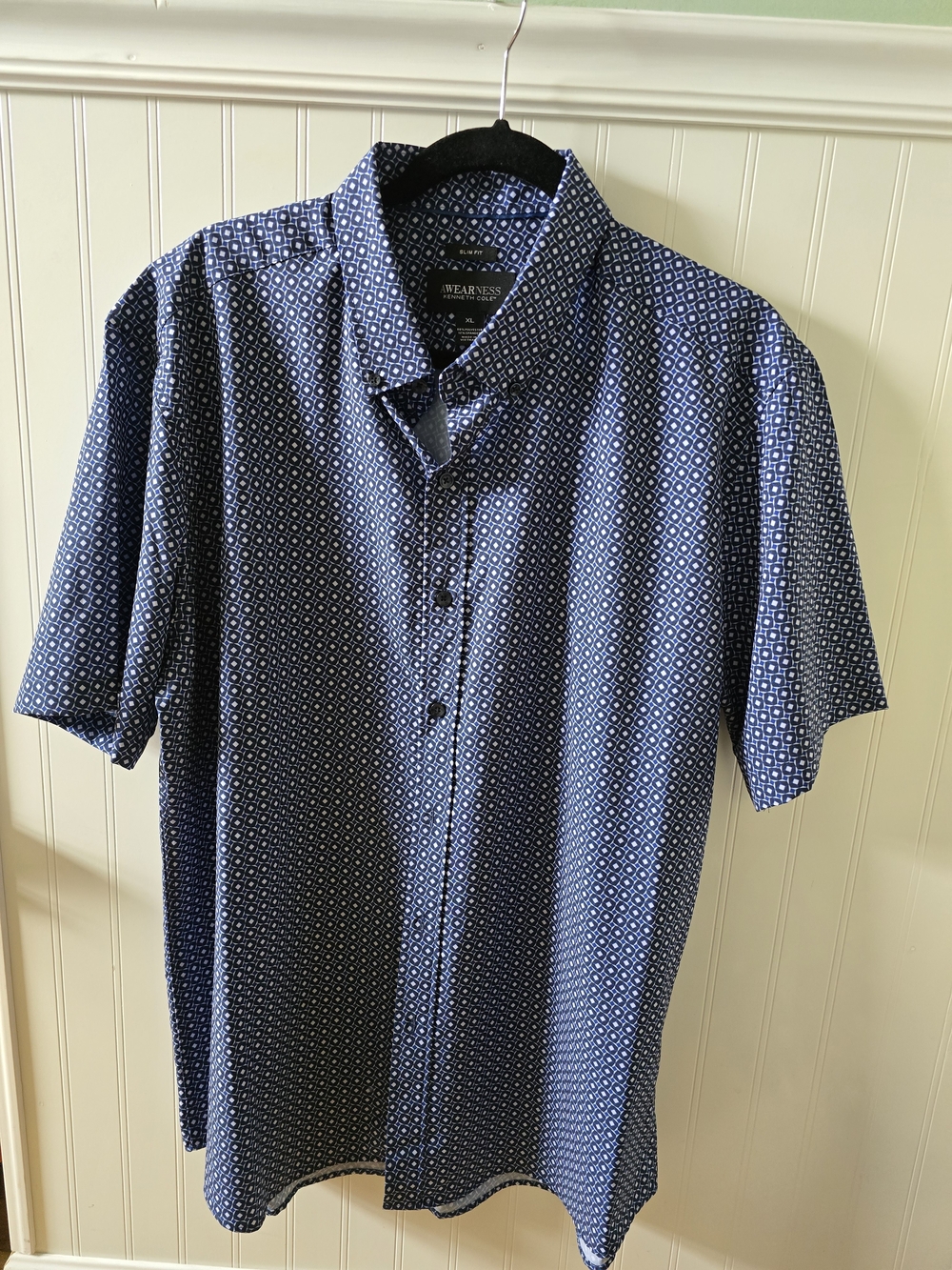 Navy Geometric Short-Sleeve Dress Shirt